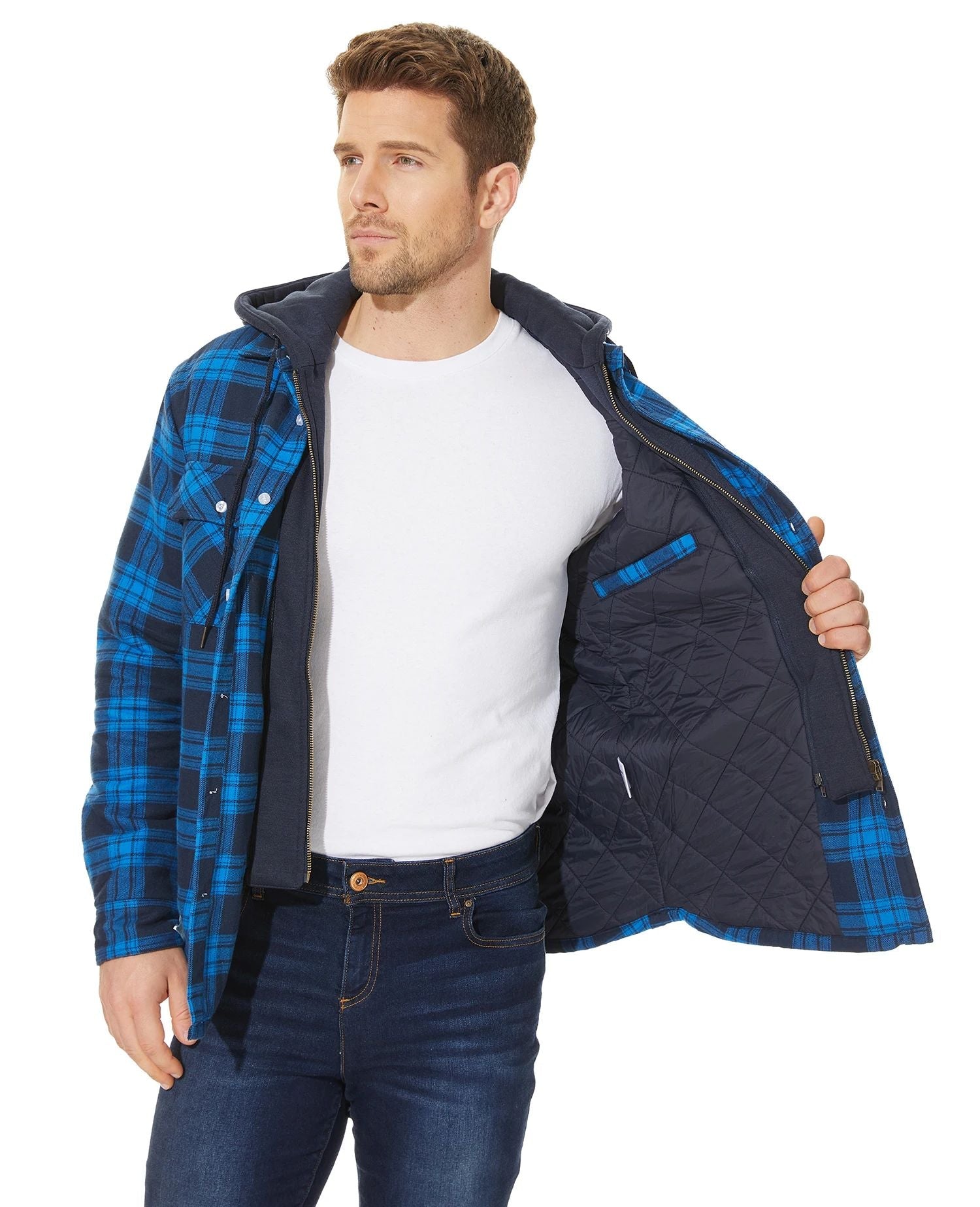 MGS Men's Flannel Shirt Jacket with Removable Hood