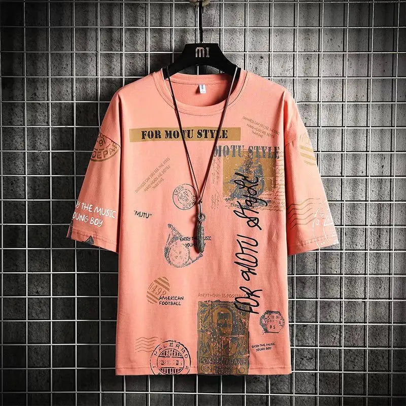 Summer Men's Graphic T Shirts Harajuku Fashion Korean Print Short Sleeve Tops Tee Casual Gothic MEN Clothing Streetwear Blouses