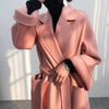 Casual Big Size Solid Water Ripple Wool Women Long Loose Double-sided Coat Lapel Belt Warm Jacket Fashion Spring Autumn