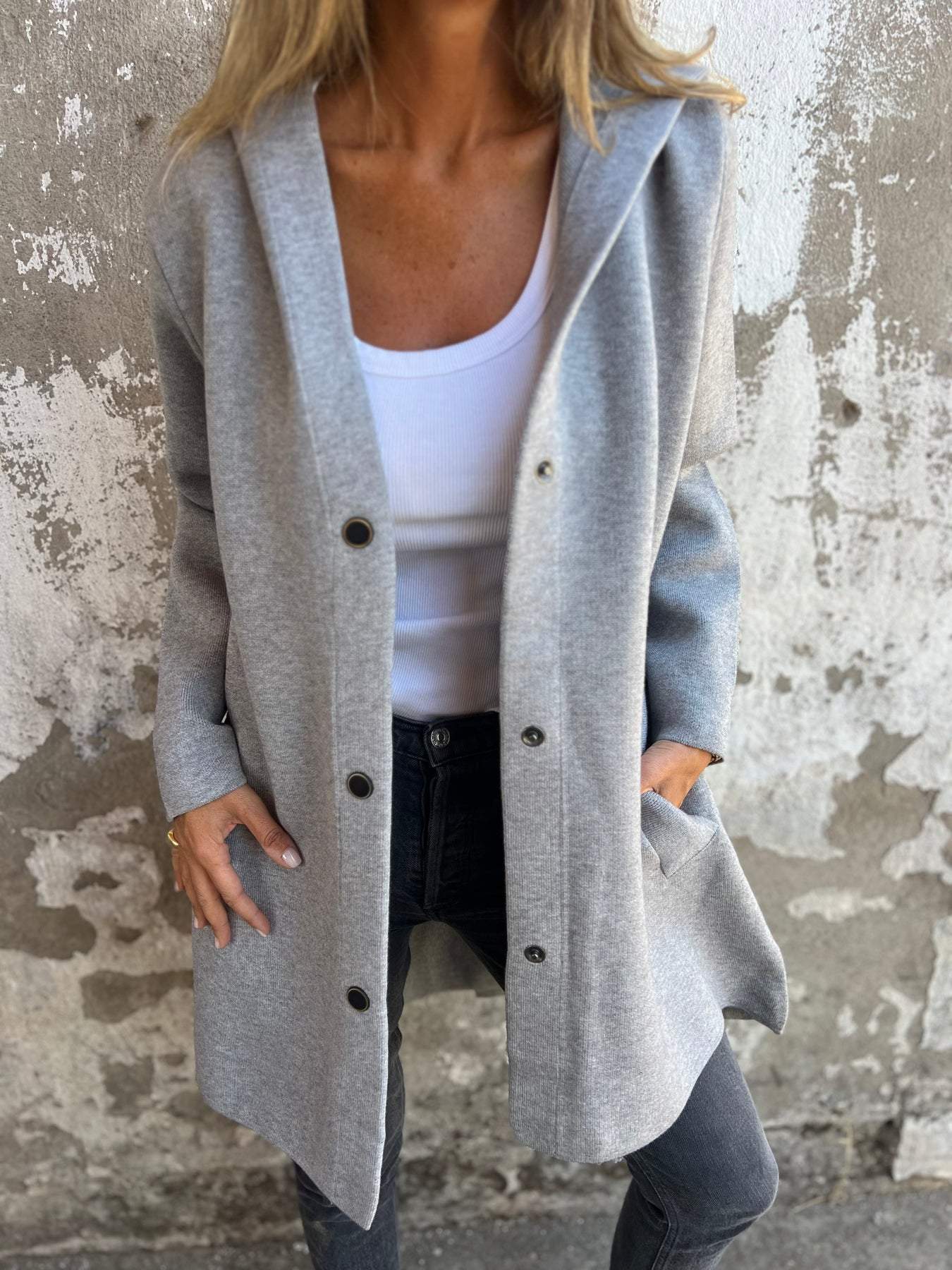 LILLIAN - CASUAL SINGLE-BREASTED BLAZER WITH HOOD