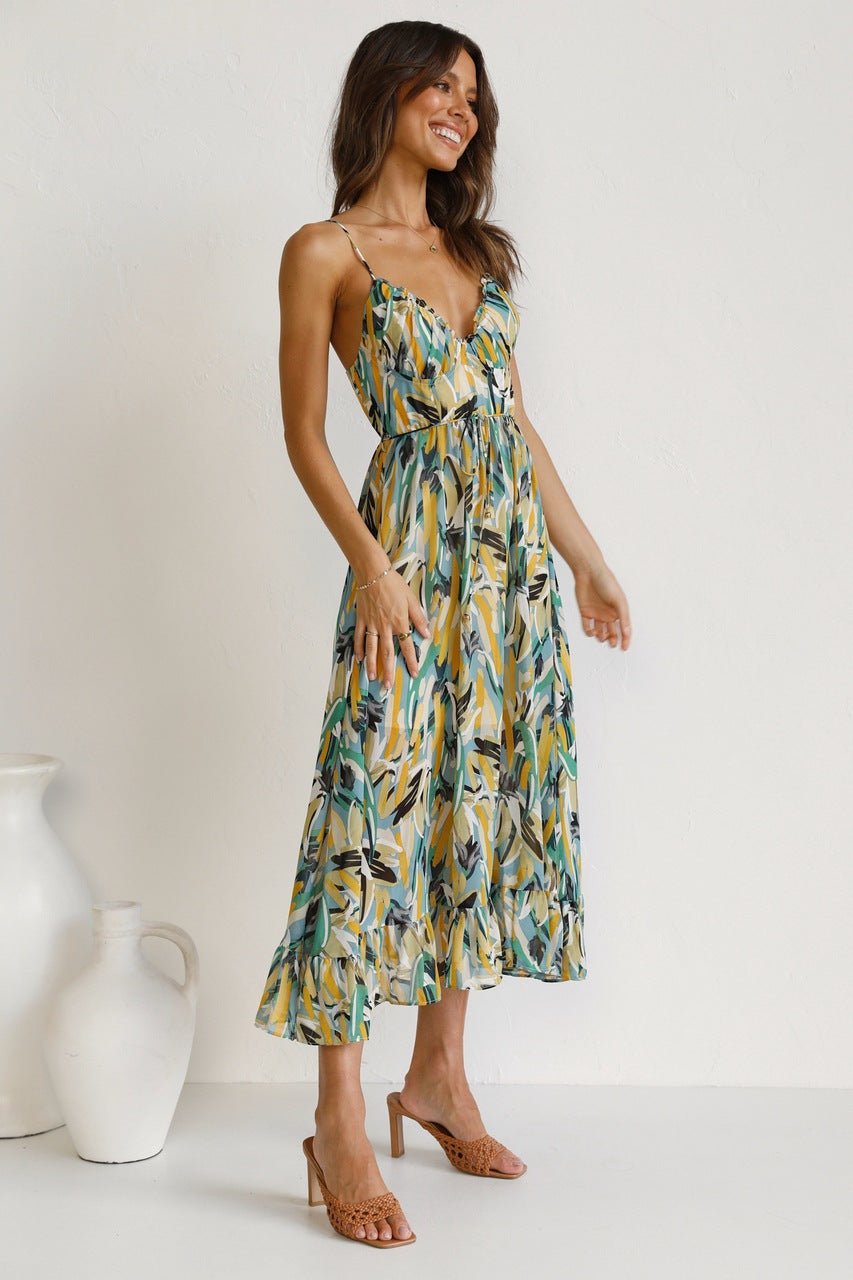 Adela Printed Ruffle Trim Midi Sundress