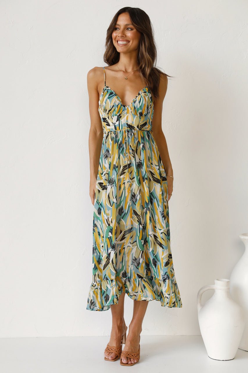 Adela Printed Ruffle Trim Midi Sundress