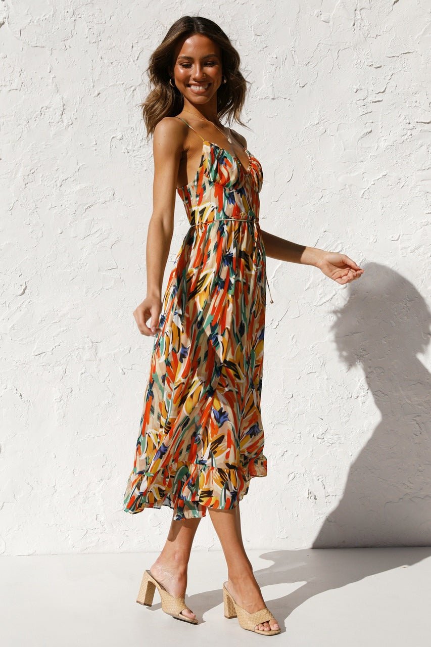 Adela Printed Ruffle Trim Midi Sundress