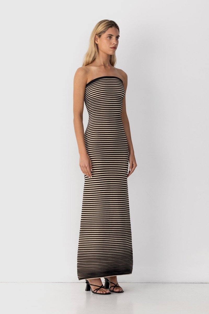 Adela Sleeveless Strip Knit Maxi Dress