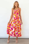 Andrea Printed Shirred Bodice Tiered Maxi Sundress