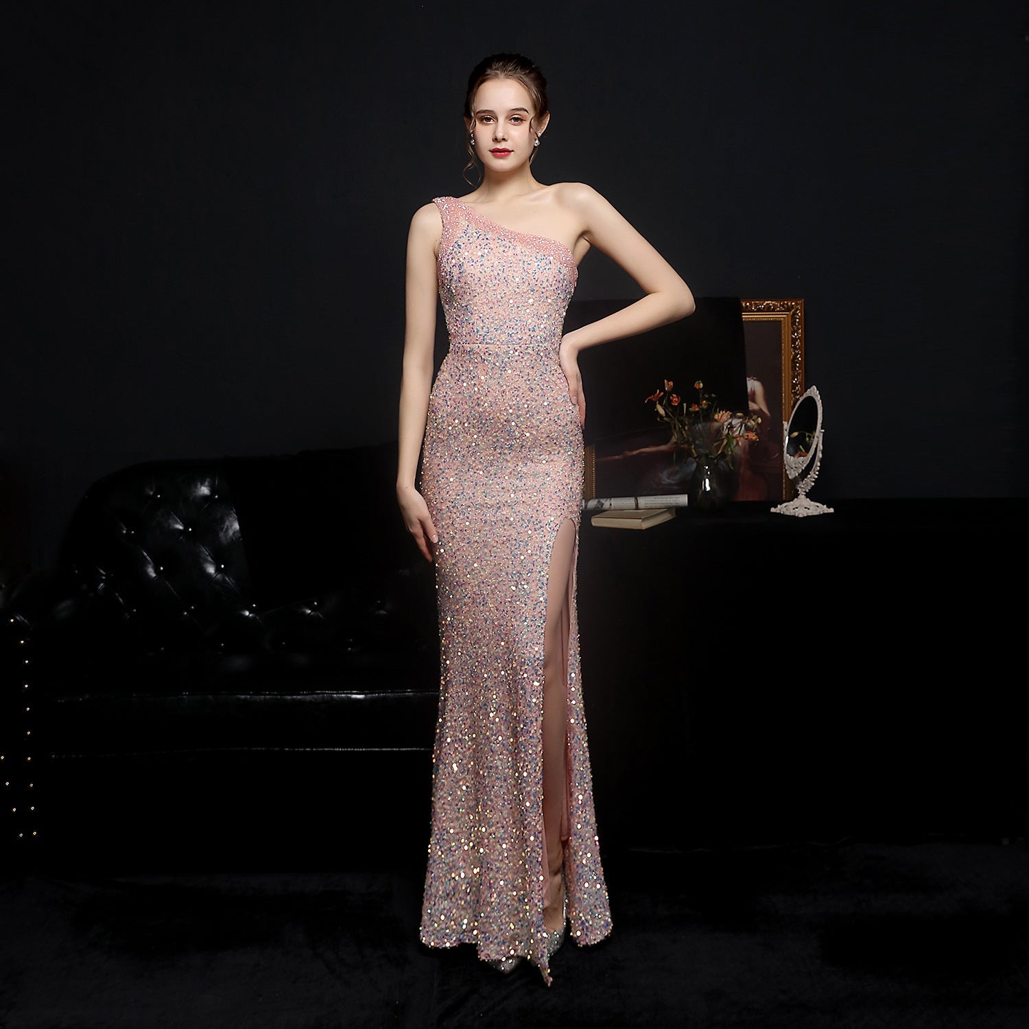 Heavy Craft Colorful Party Evening Dress Sexy Long Section Was Thin