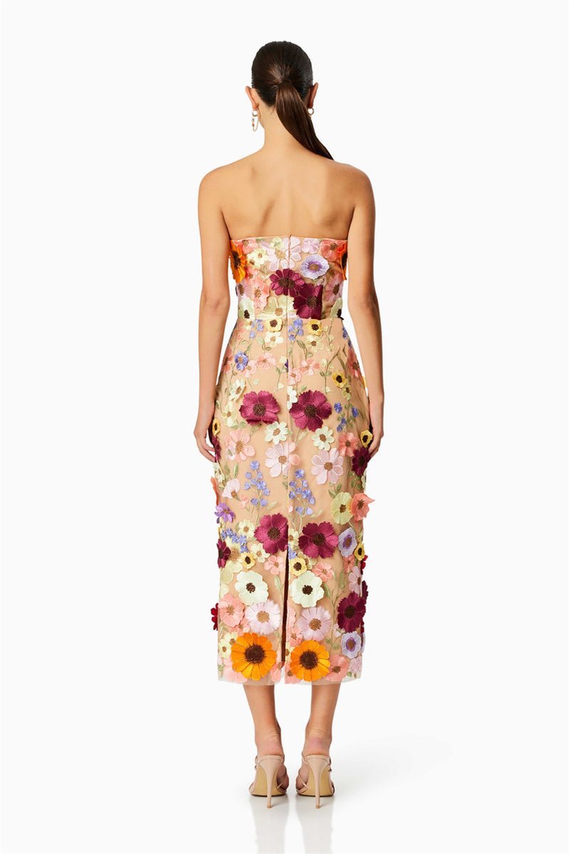 Belle Embroidered Floral Strapless Midi Dress