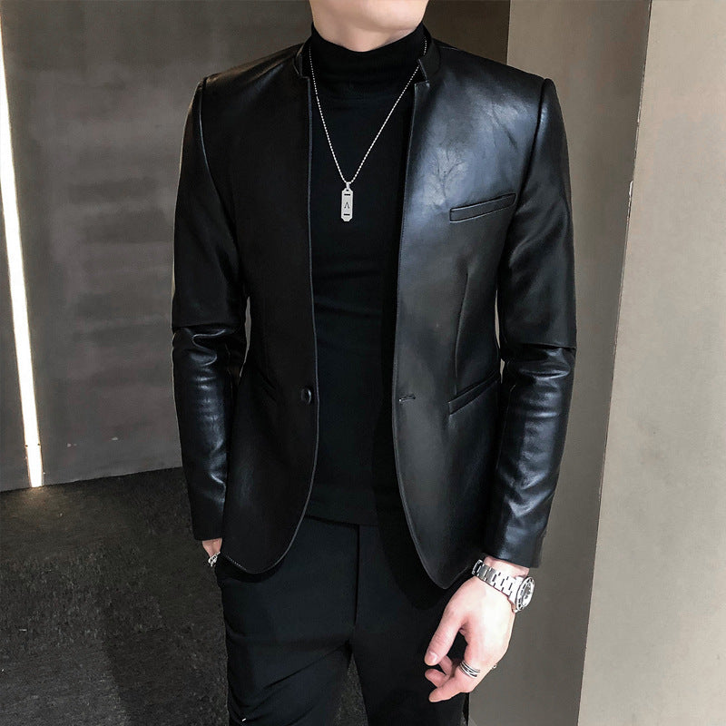 Slim Trend Fashion Brand Simple Leather Jacket Jacket Men