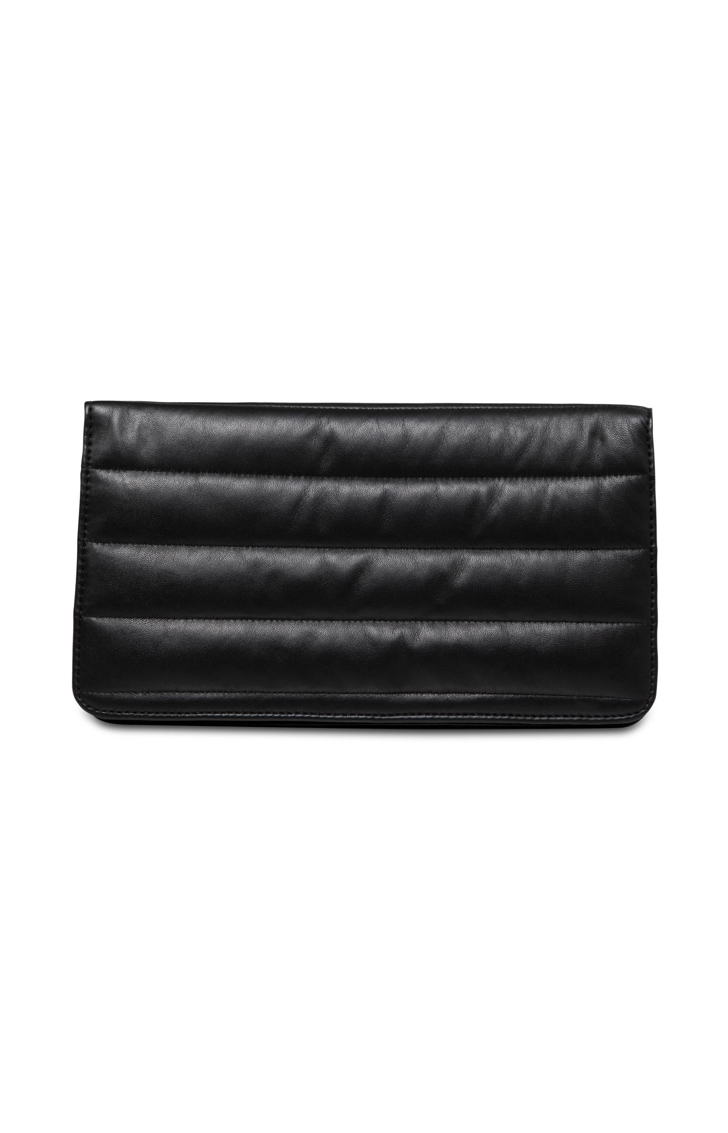 Doorgestikte leren clutch tas - Black