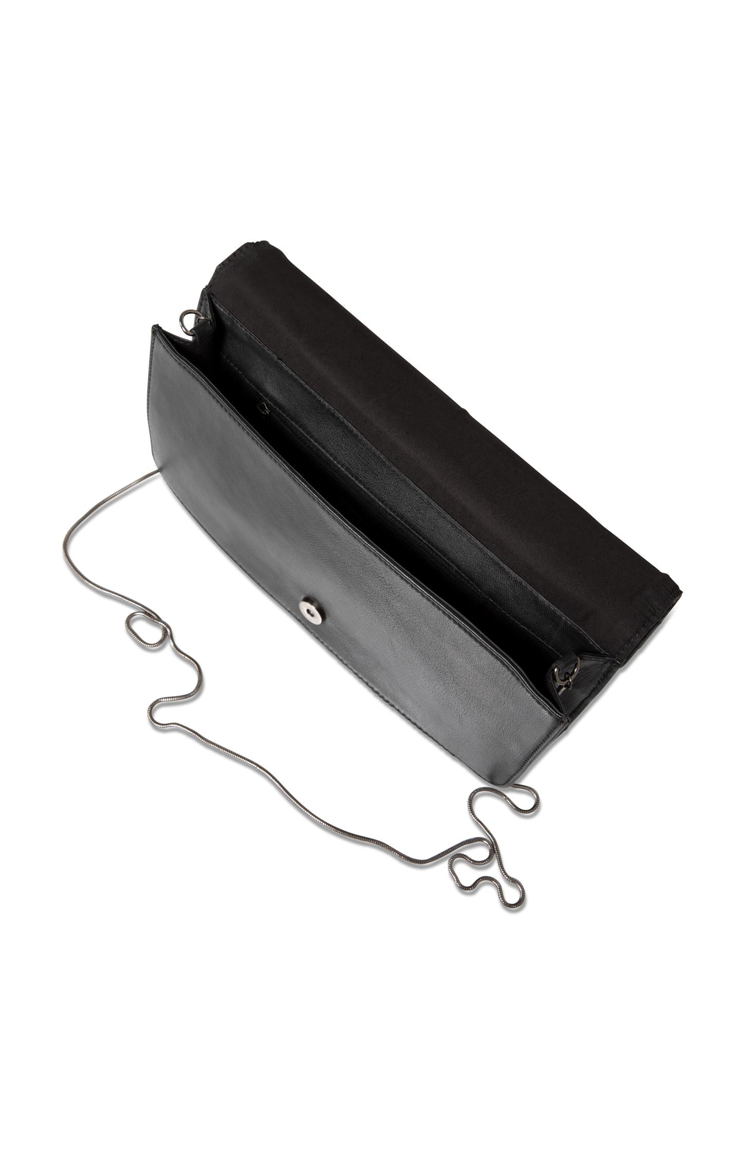 Doorgestikte leren clutch tas - Black