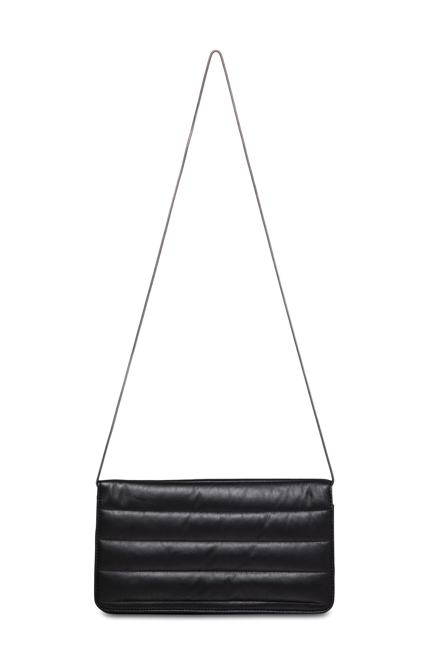 Doorgestikte leren clutch tas - Black