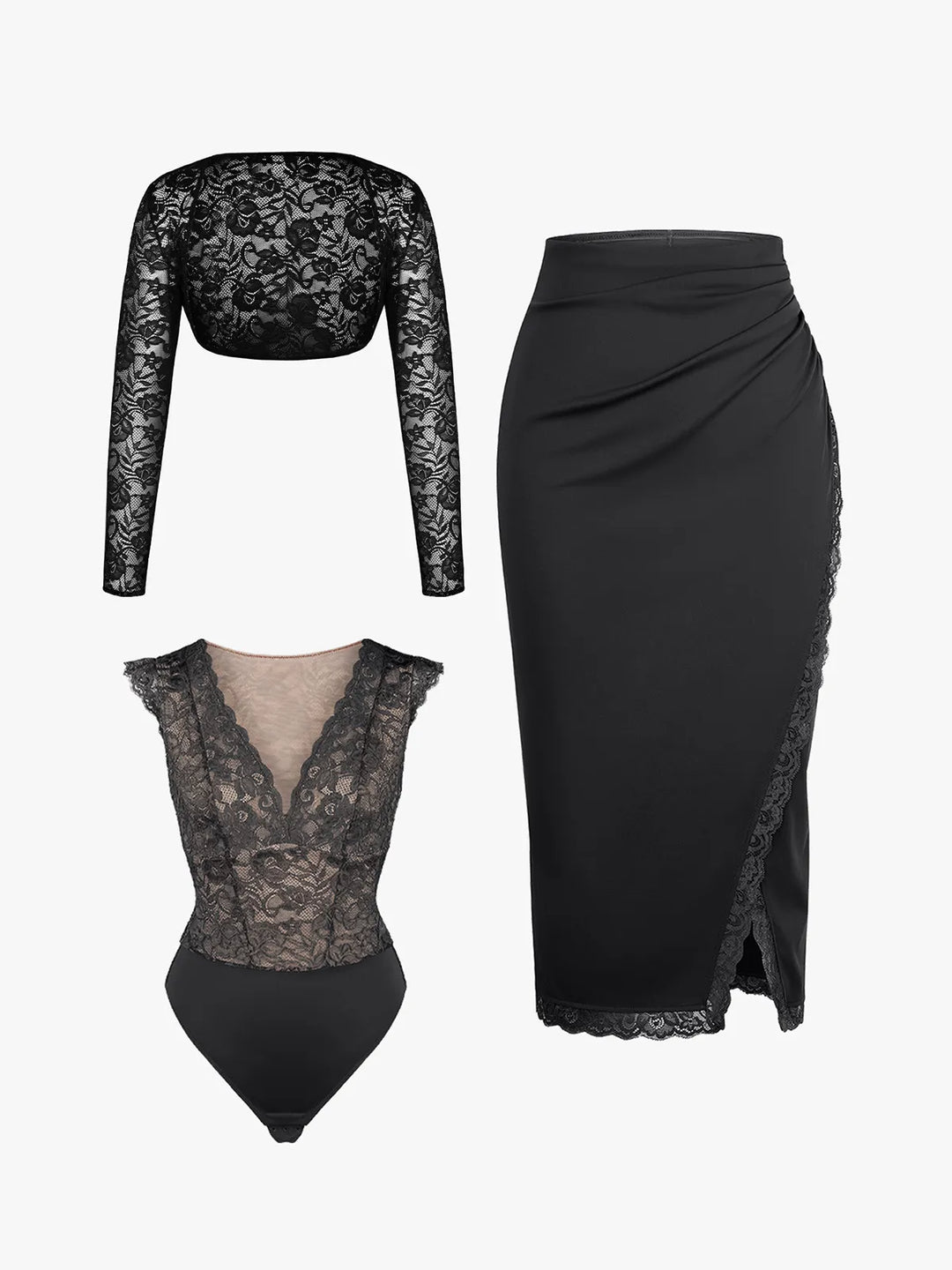 Shapewear Sculpting Lace Bodysuit or Midi Skirt or Shrug