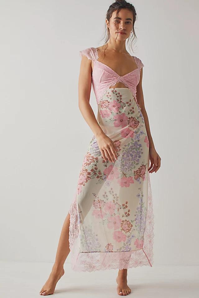 Elma Floral Printed Cut-out Mesh Maxi Slip Dress