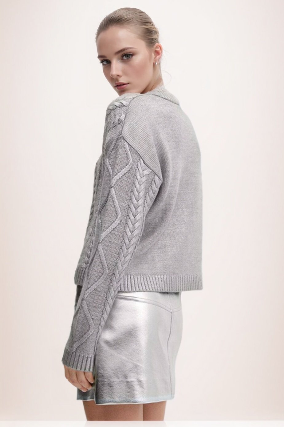 Genevieve Metallic Foiled Cable-knit Sweater