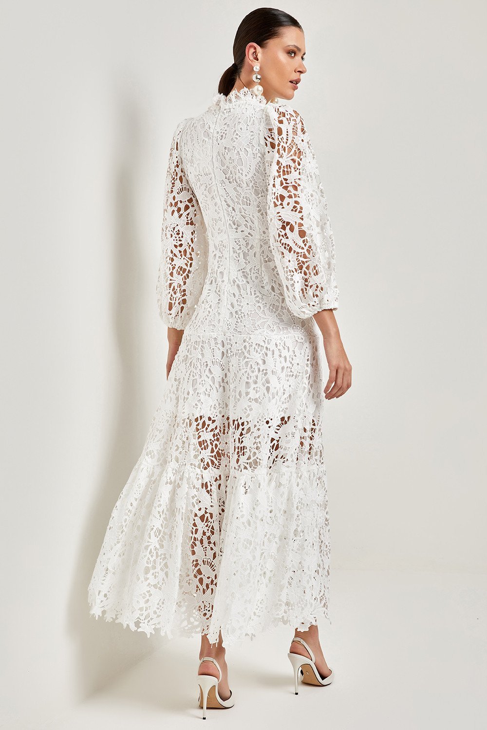 Joa Embroidered Lace Trimmed Flare Maxi Dress