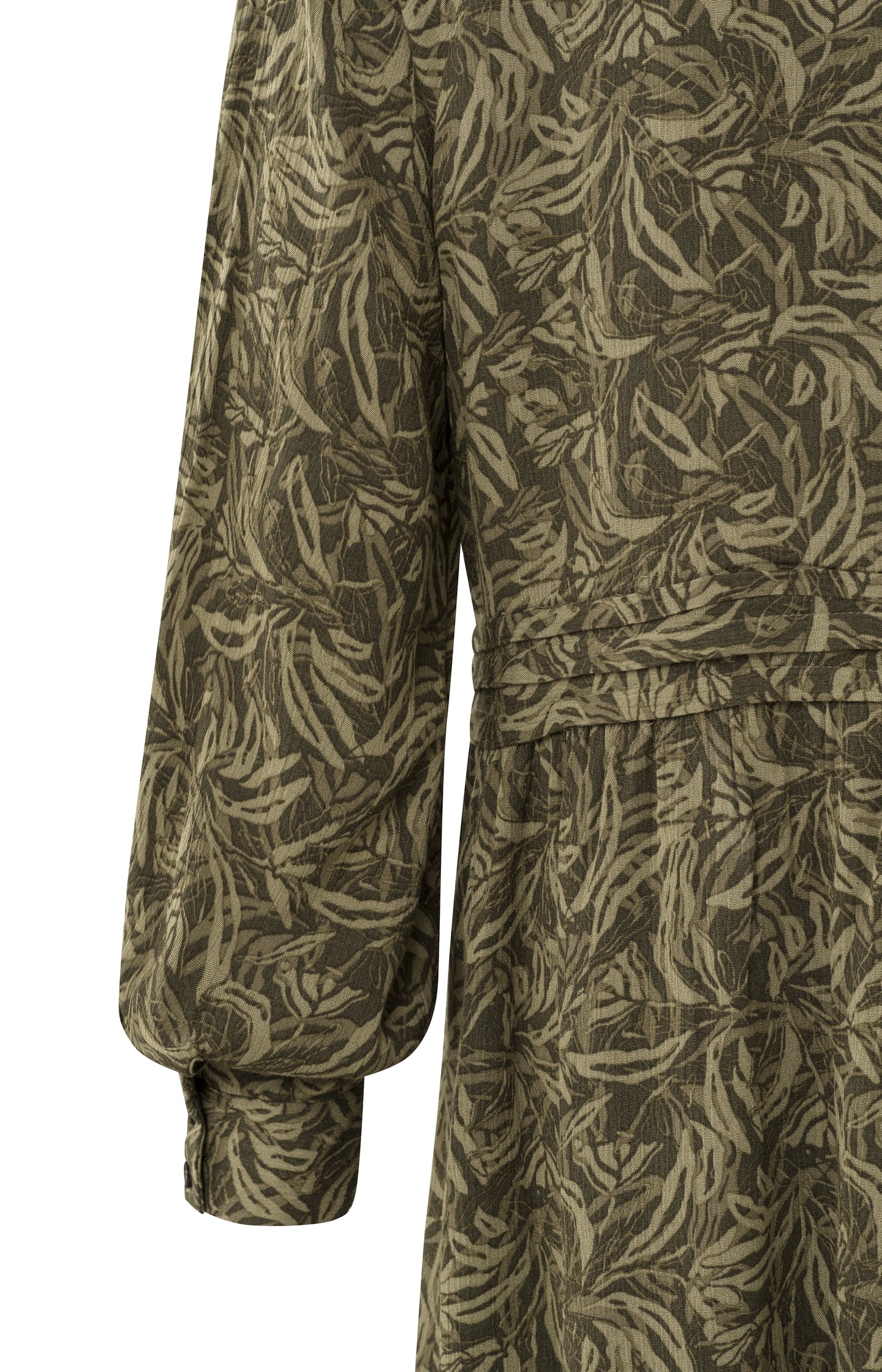 Jurk met V-hals, lange pofmouwen, knopen en print - Dark Army Green Dessin