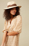 Kaftan jurk met V-hals, halflange pofmouwen en bamboeprint - Ginger Root Beige Dessin