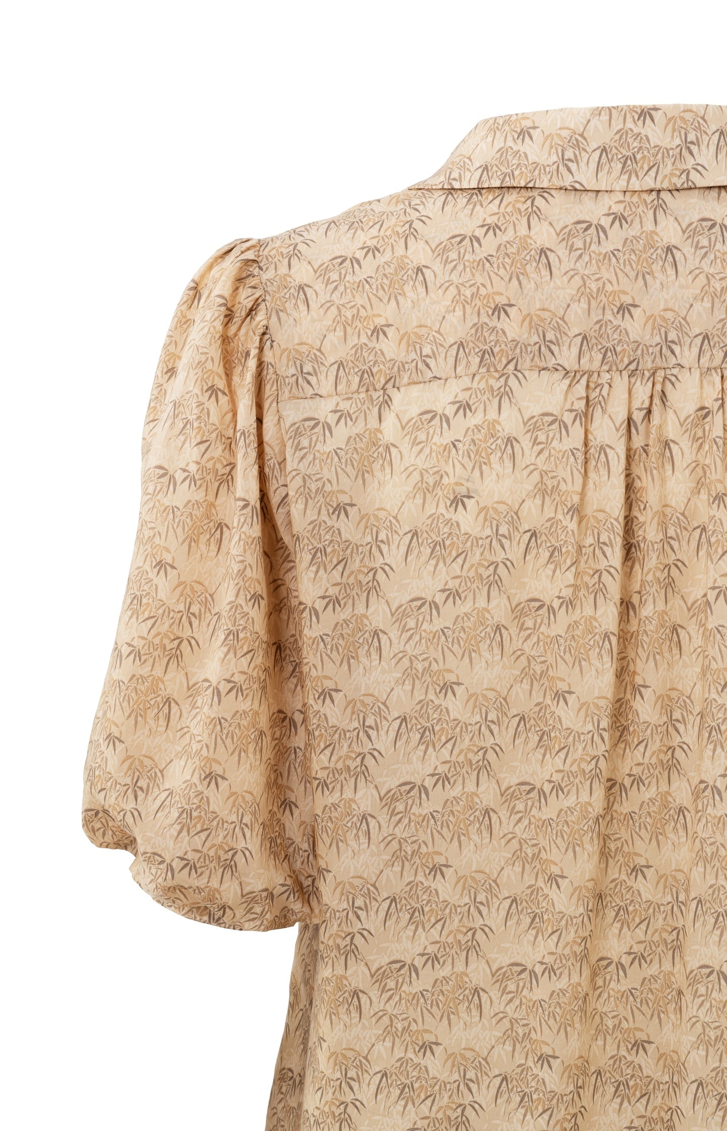 Kaftan jurk met V-hals, halflange pofmouwen en bamboeprint - Ginger Root Beige Dessin