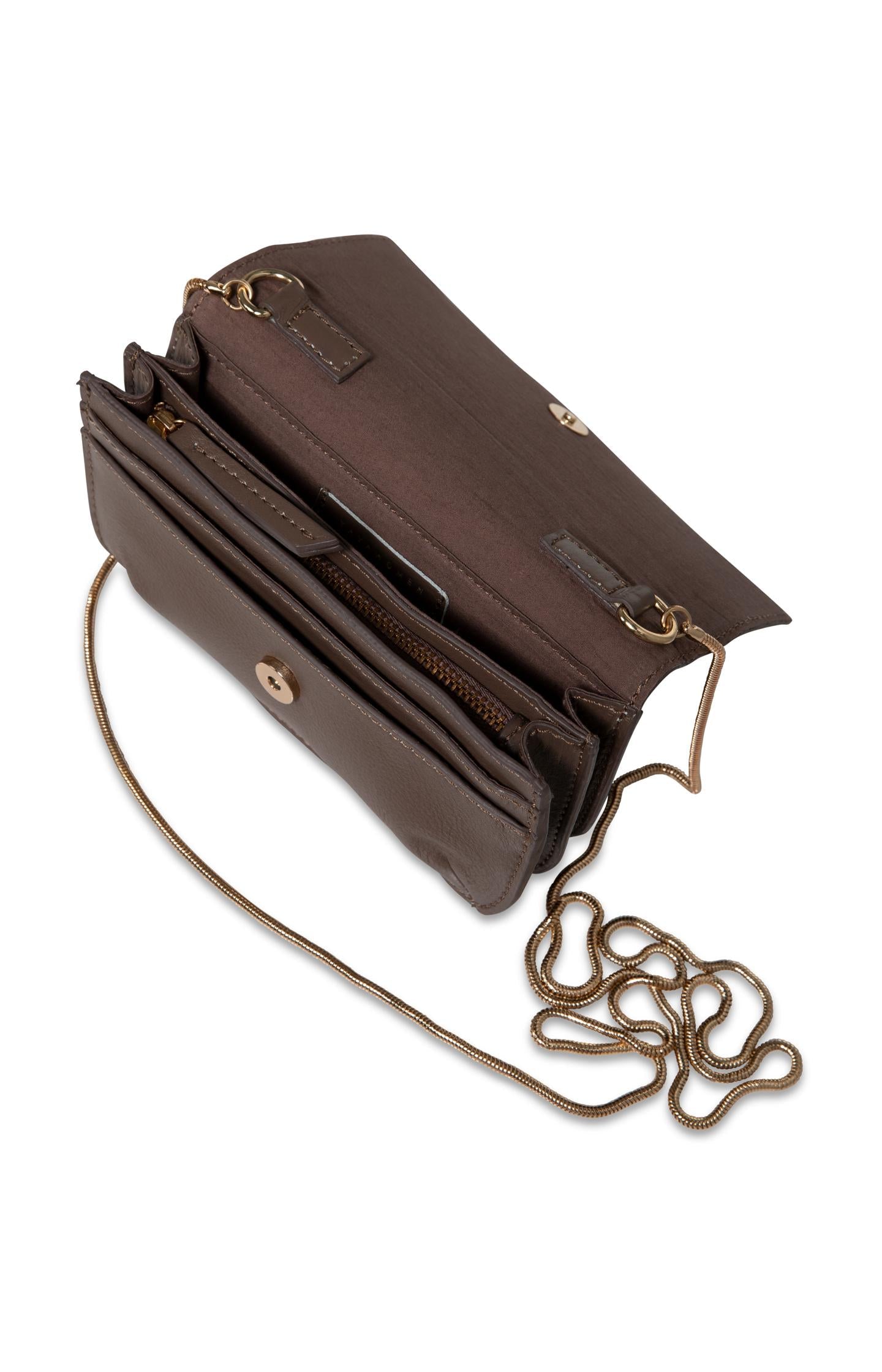 Leren mini tas met ketting - Coffee Quartz Dark Brown