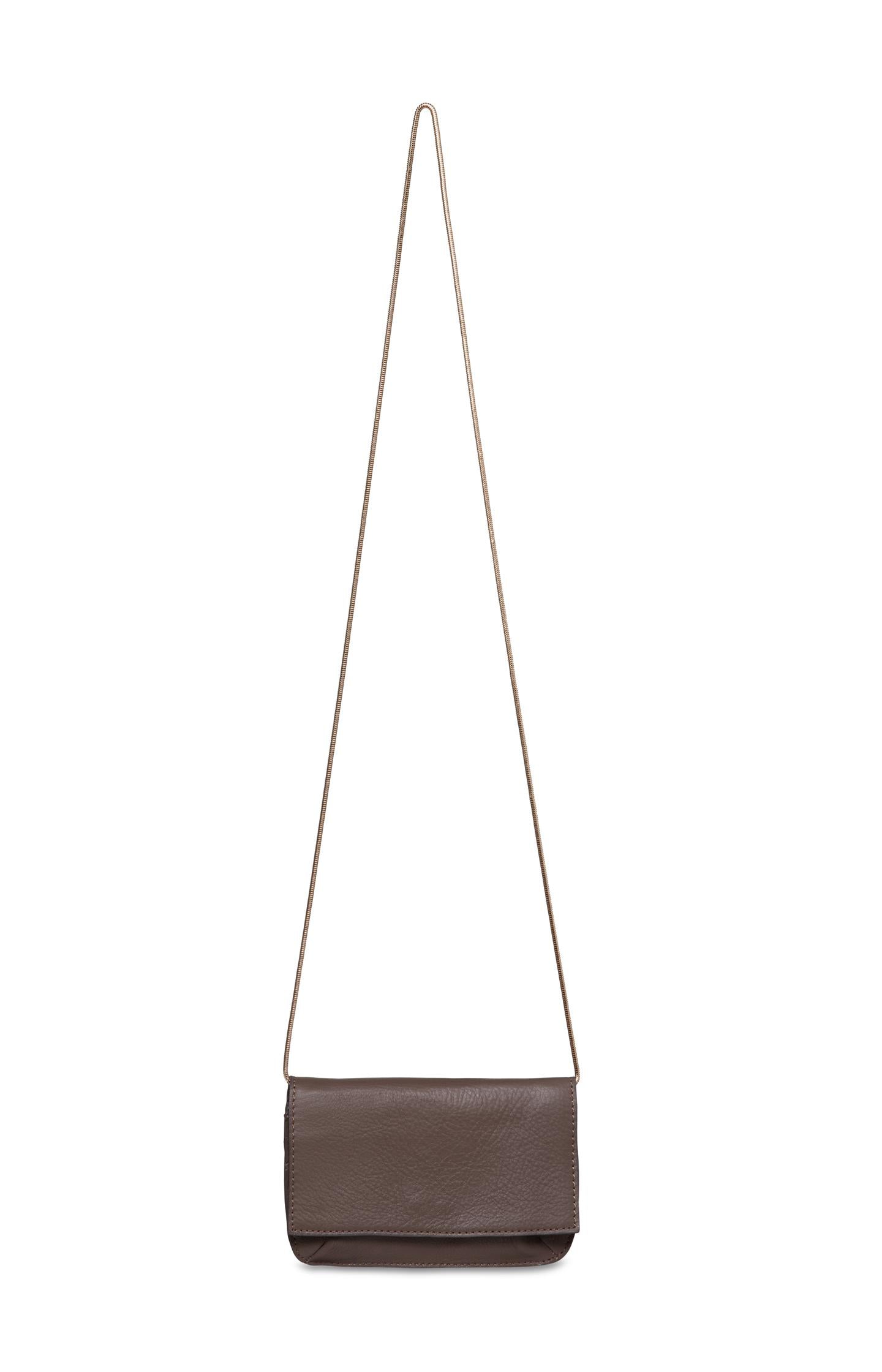 Leren mini tas met ketting - Coffee Quartz Dark Brown