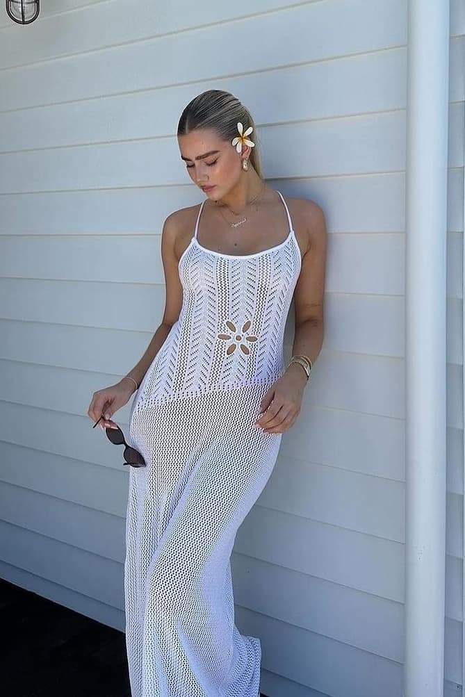 Marjorie Flower Cut-out Crochet Maxi Dress