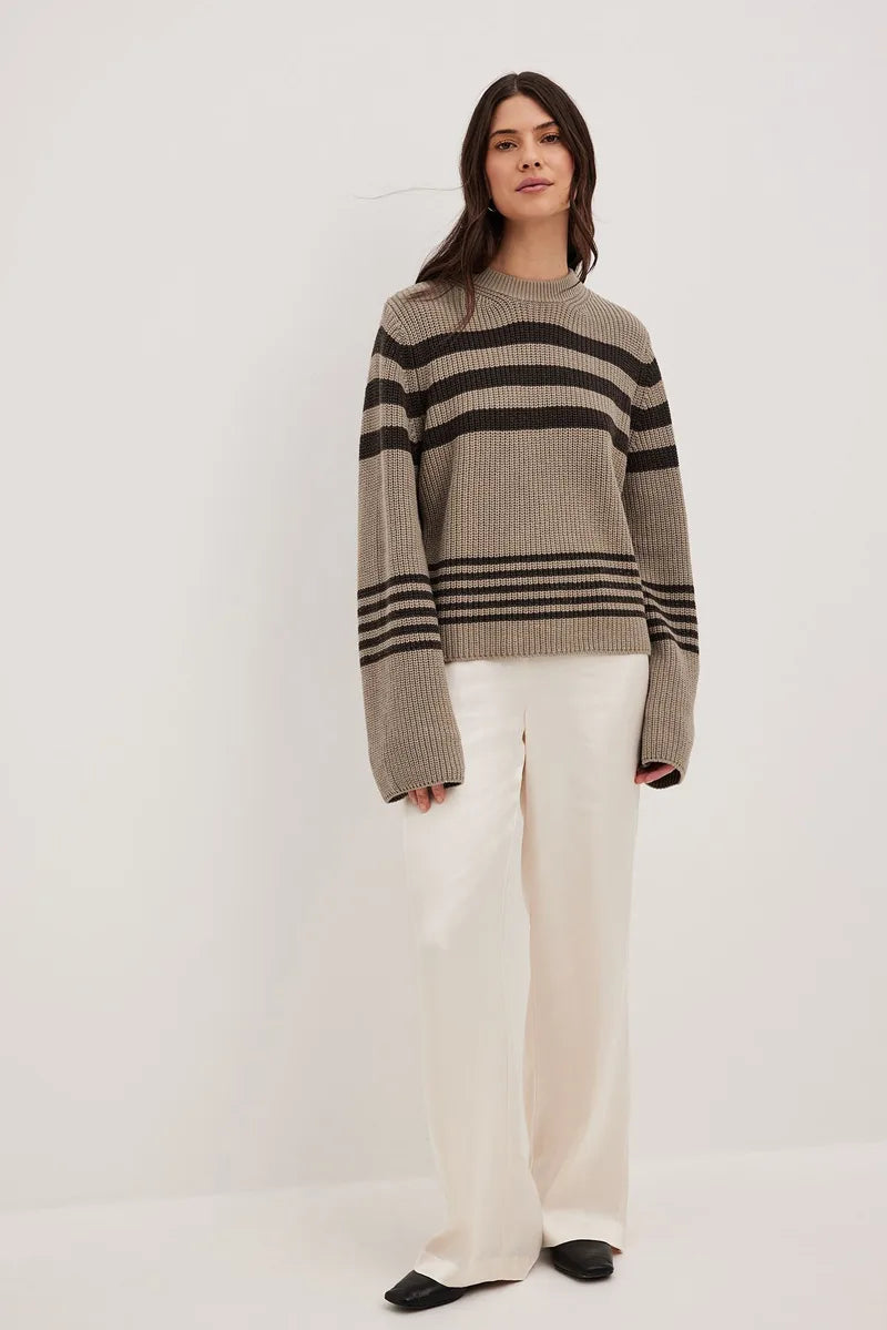 Rib Knitted Striped Sweater