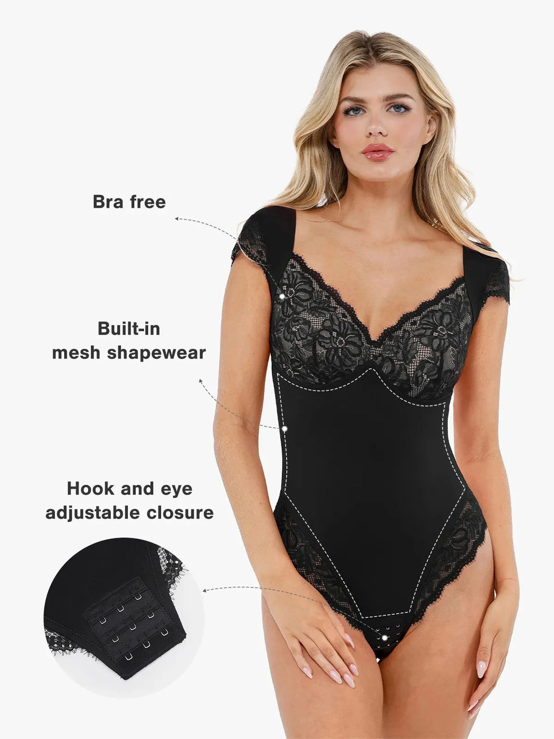 Shapewear Cap Sleeve Slimming Lace Cup Bodysuit