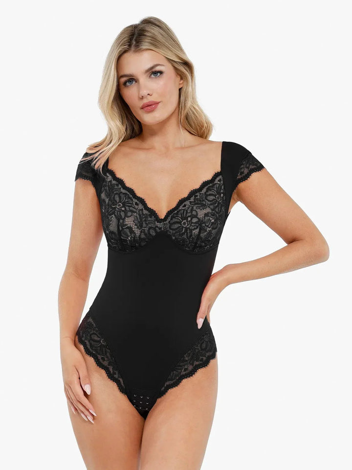 Shapewear Cap Sleeve Slimming Lace Cup Bodysuit