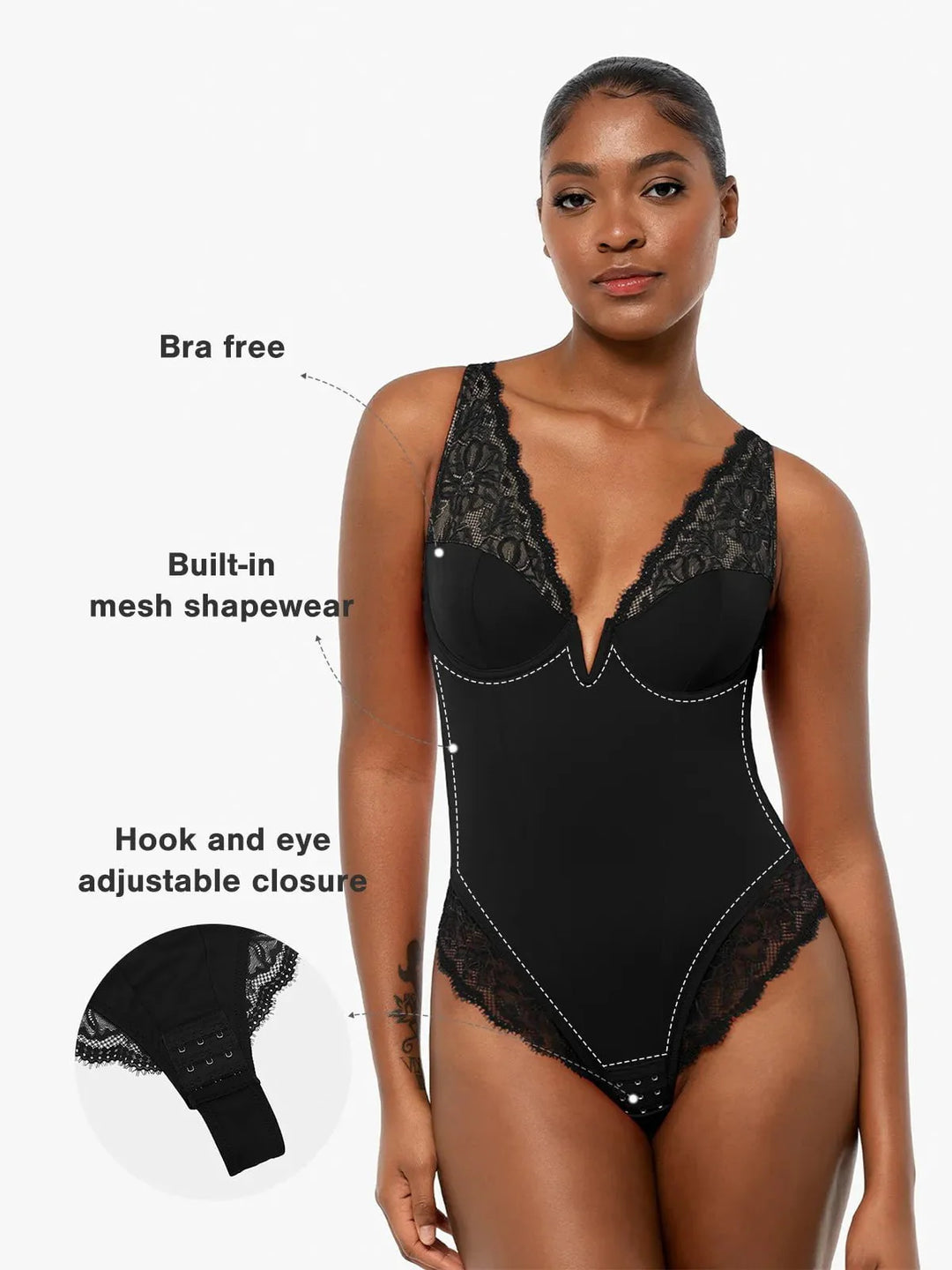 Shapewear Deep V-Neck Sculpting Lace Inset Bodysuit