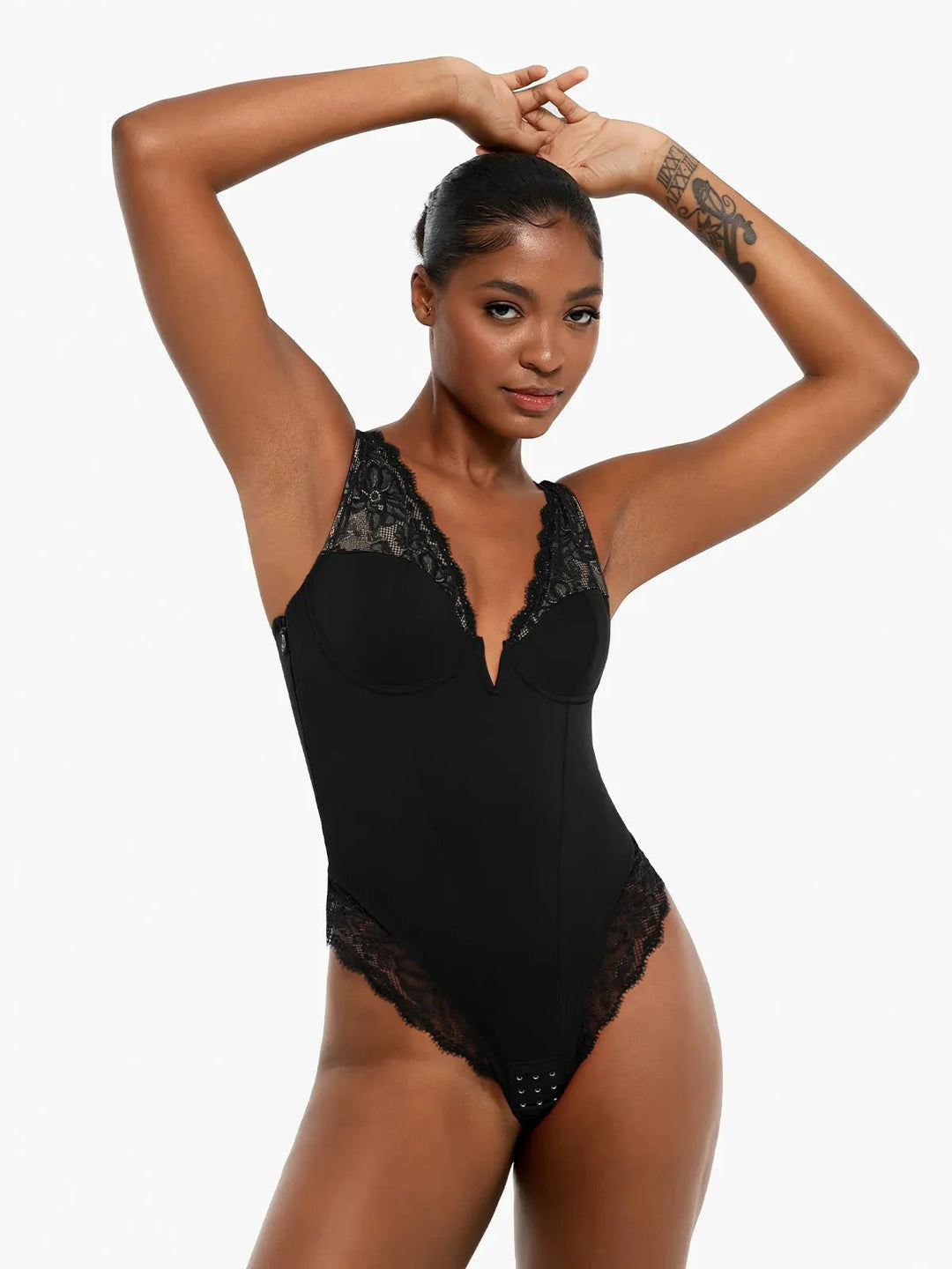 Shapewear Deep V-Neck Sculpting Lace Inset Bodysuit