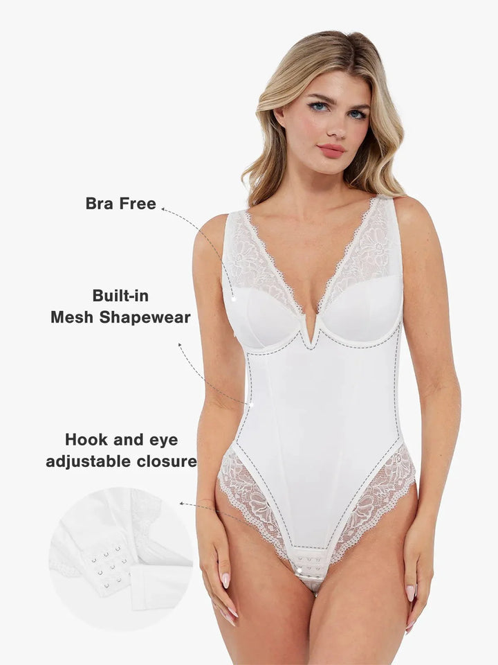 Shapewear Deep V-Neck Sculpting Lace Inset Bodysuit