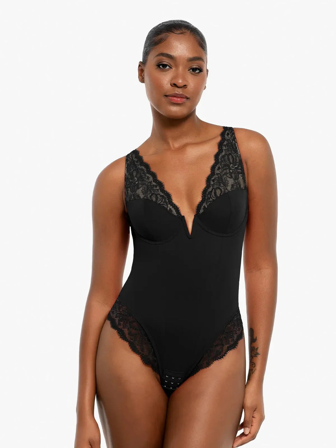 Shapewear Deep V-Neck Sculpting Lace Inset Bodysuit