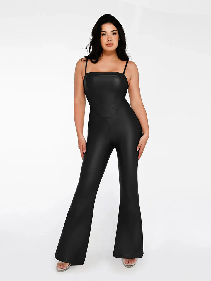 Shapewear Faux Leather Corset Bodice Slimming Jumpsuit