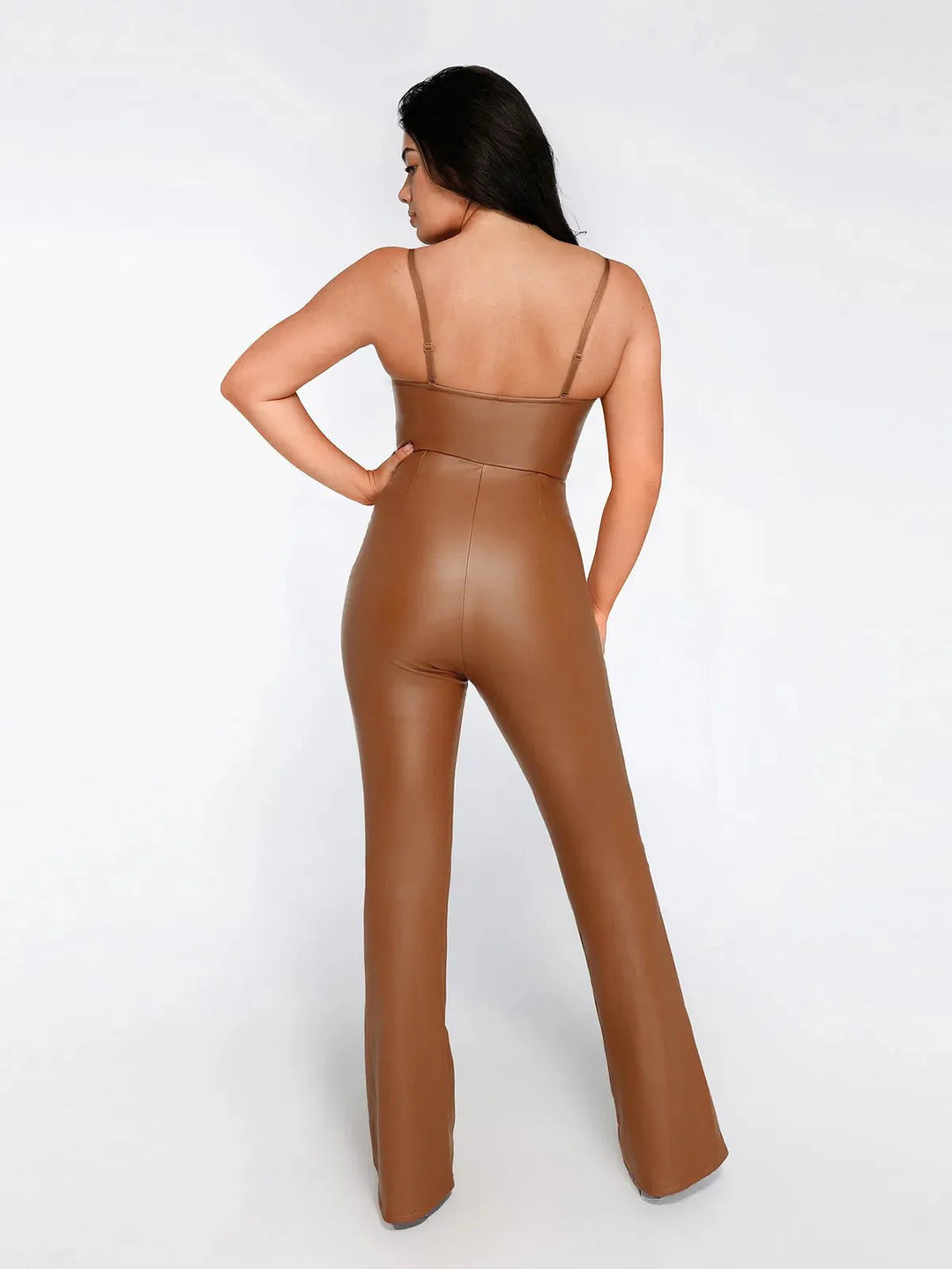 Shapewear Faux Leather Corset Bodice Slimming Jumpsuit