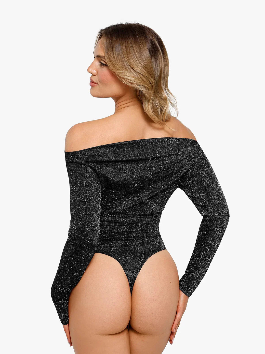 Shapewear Metallic Knit Long Sleeve Slimming Bodysuit