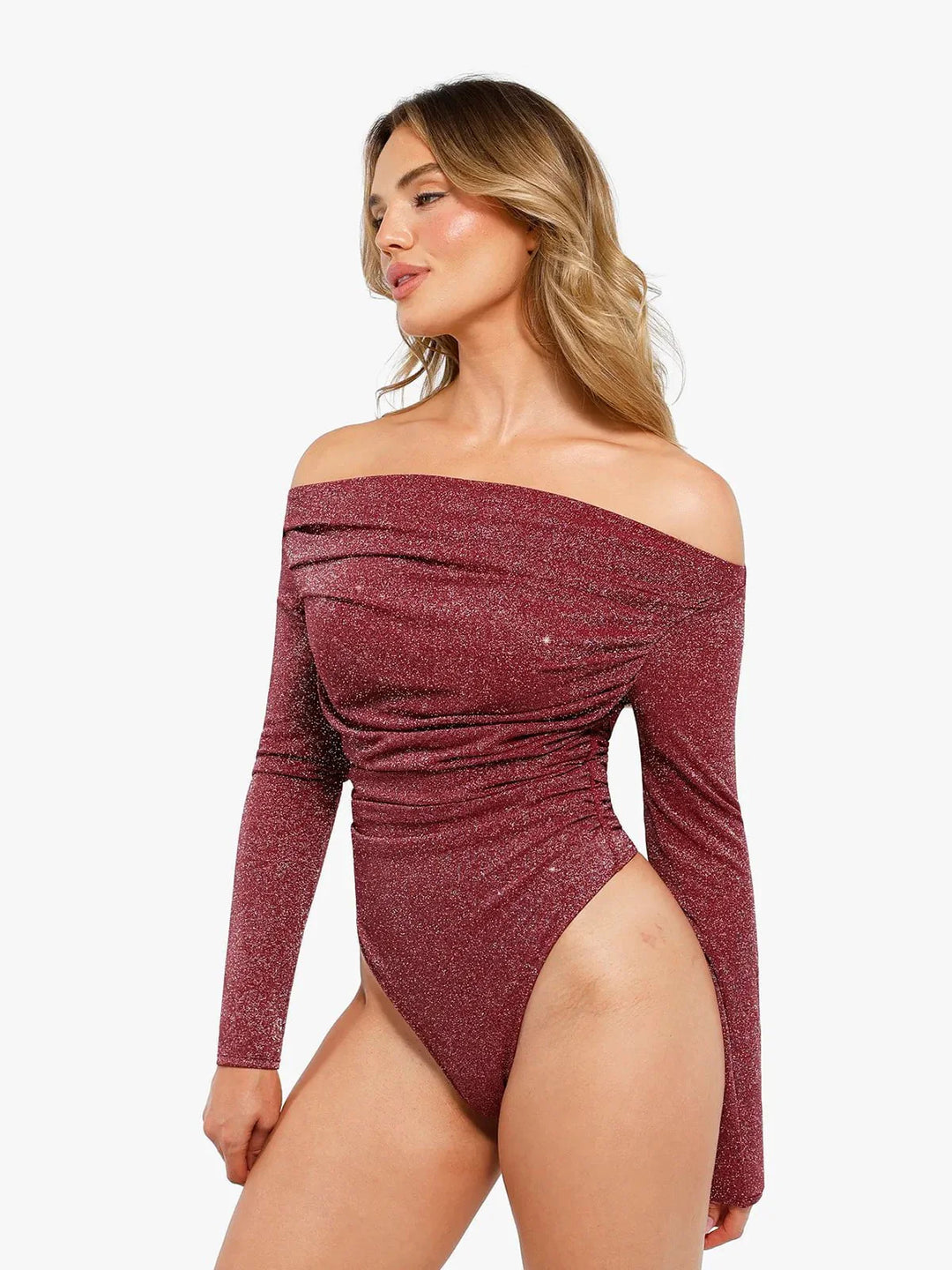 Shapewear Metallic Knit Long Sleeve Slimming Bodysuit