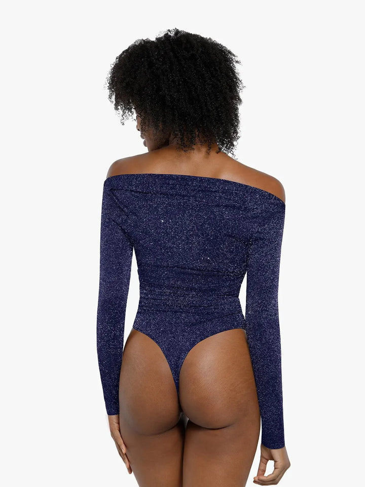 Shapewear Metallic Knit Long Sleeve Slimming Bodysuit