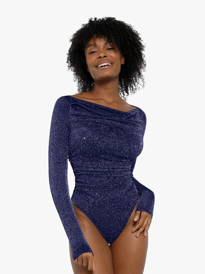 Shapewear Metallic Knit Long Sleeve Slimming Bodysuit