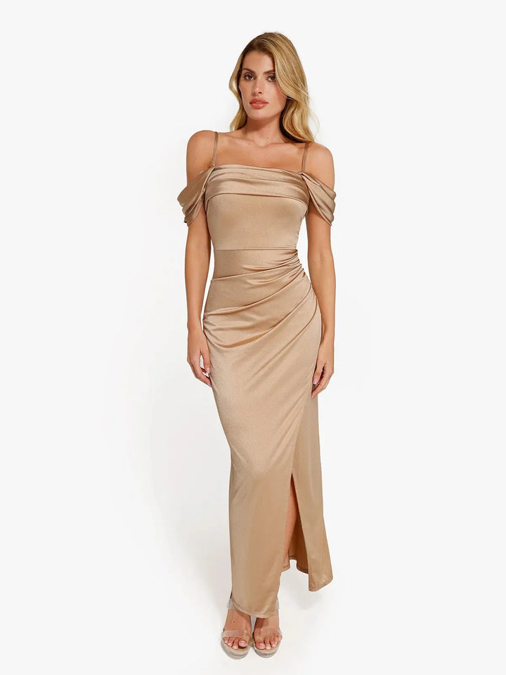 Shapewear Off Shoulder Shine Ruched Sculpting Maxi Dress