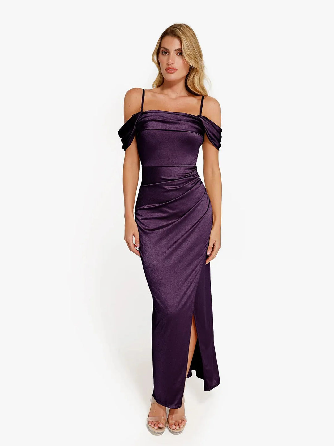 Shapewear Off Shoulder Shine Ruched Sculpting Maxi Dress