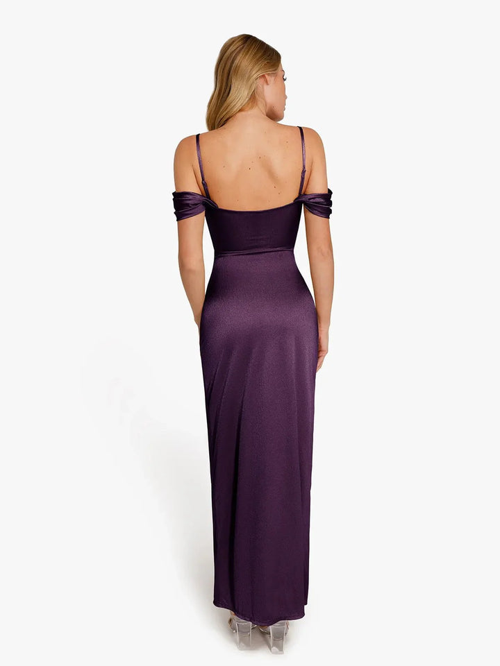 Shapewear Off Shoulder Shine Ruched Sculpting Maxi Dress