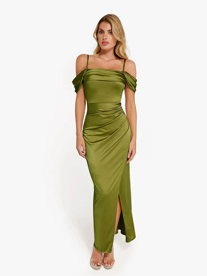 Shapewear Off Shoulder Shine Ruched Sculpting Maxi Dress