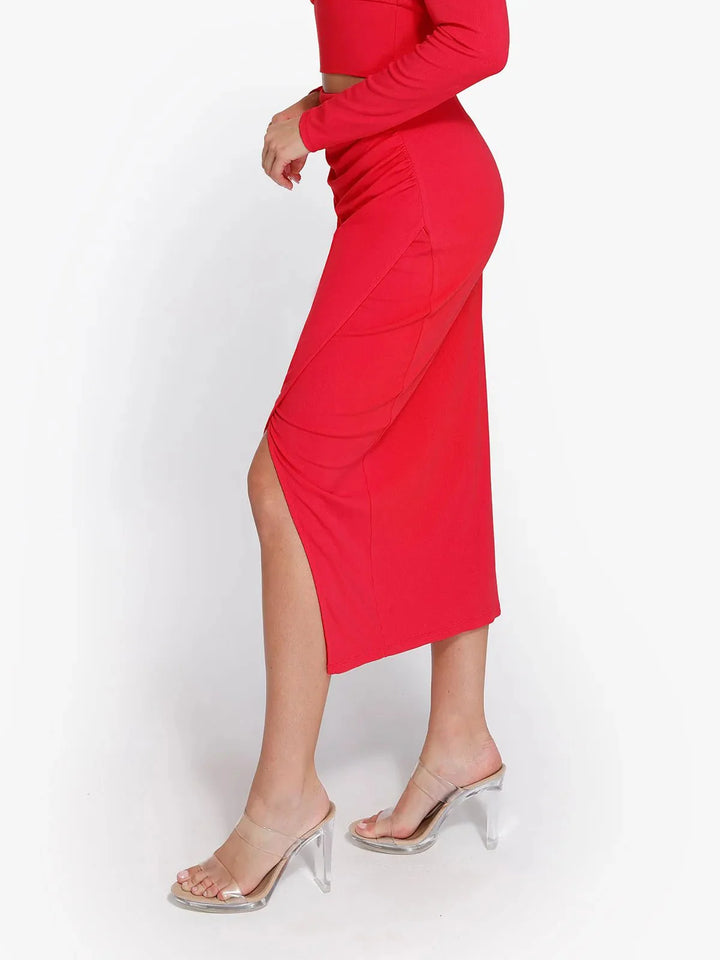 Shapewear Rib Modal Built In Sculpting Midi Wrap Skirt