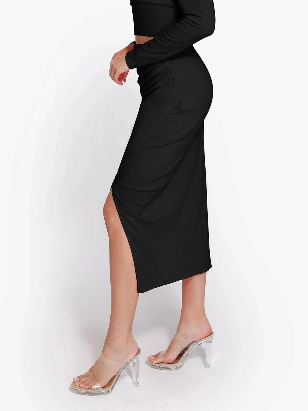 Shapewear Rib Modal Built In Sculpting Midi Wrap Skirt