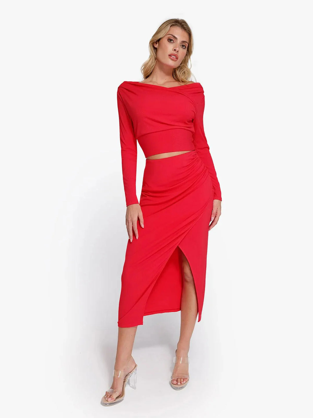 Shapewear Rib Modal Built In Sculpting Midi Wrap Skirt