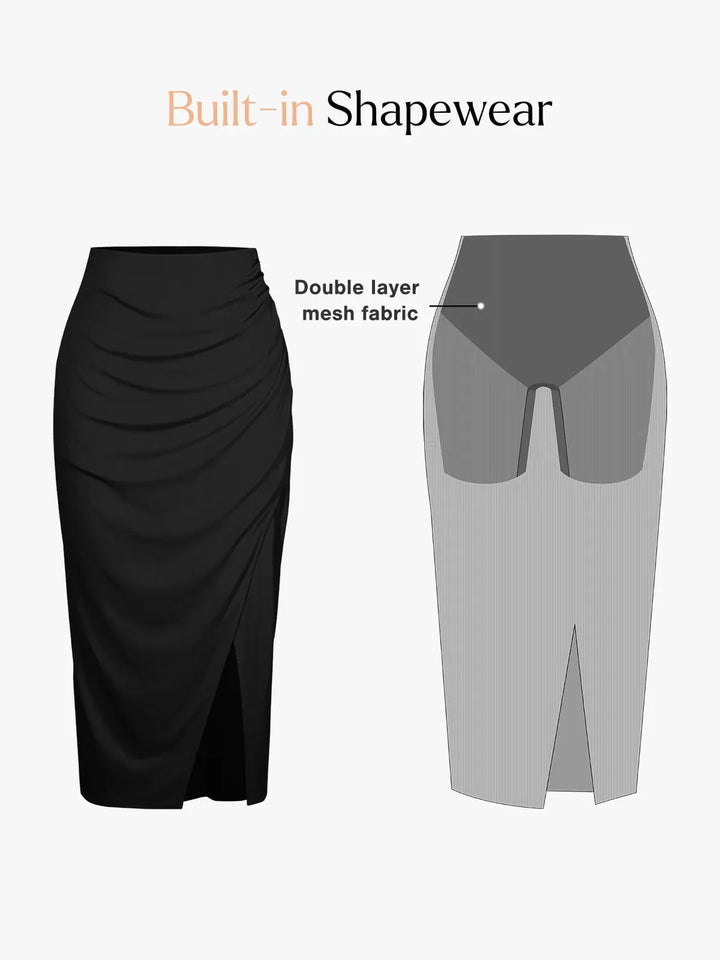 Shapewear Rib Modal Built In Sculpting Midi Wrap Skirt