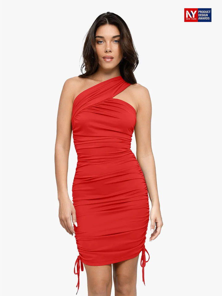 Bluetag Cooling Shapewear One-Shoulder Ruched Bodycon Dress