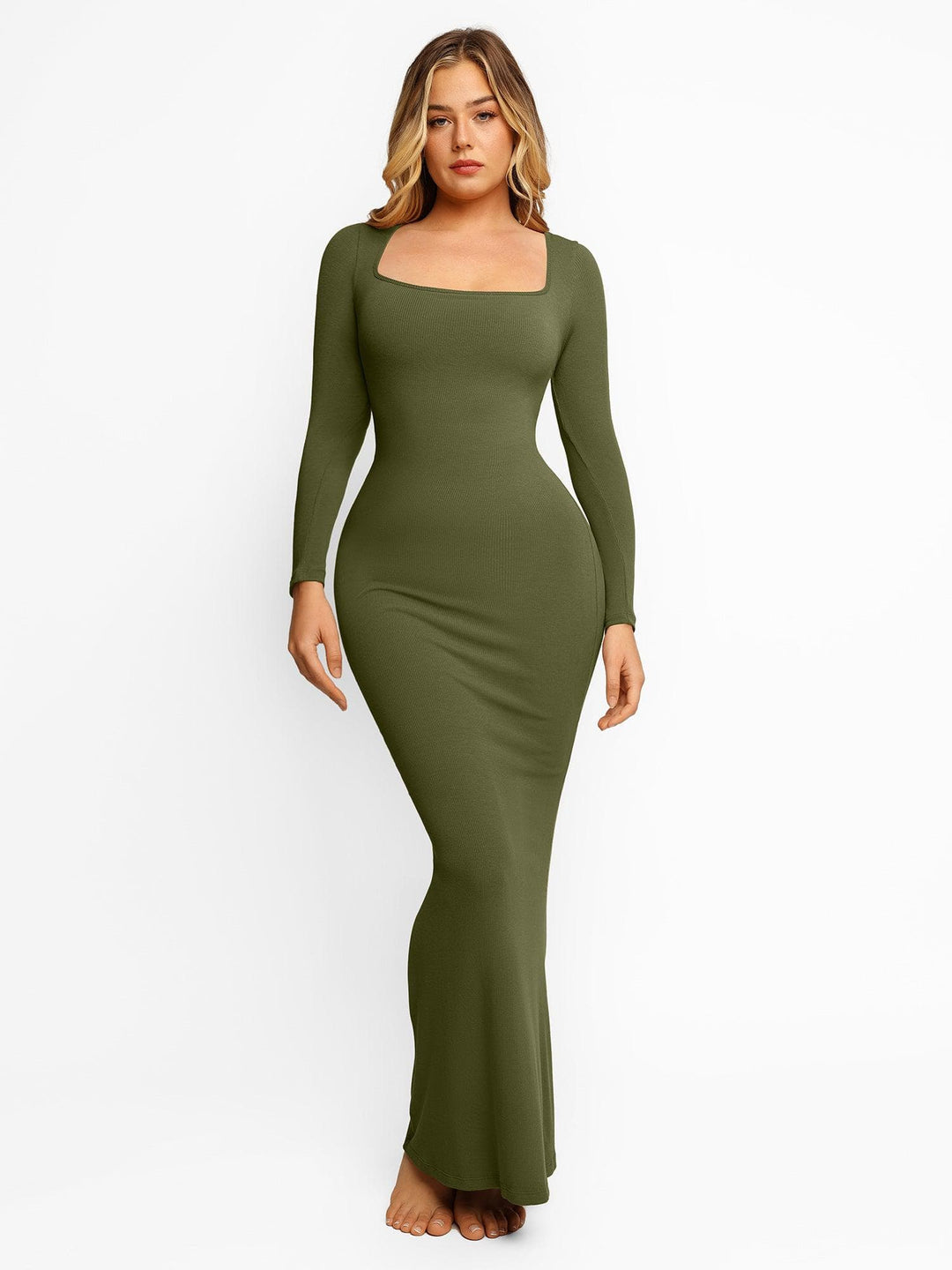 Shapewear Square Neck Long Sleeve Slimming Modal Maxi Dress