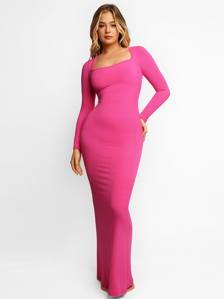 Shapewear Square Neck Long Sleeve Slimming Modal Maxi Dress