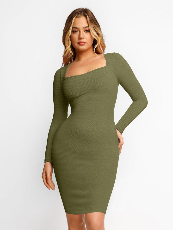 Shapewear Long Sleeve Square Neck Modal Slimming Midi Dress